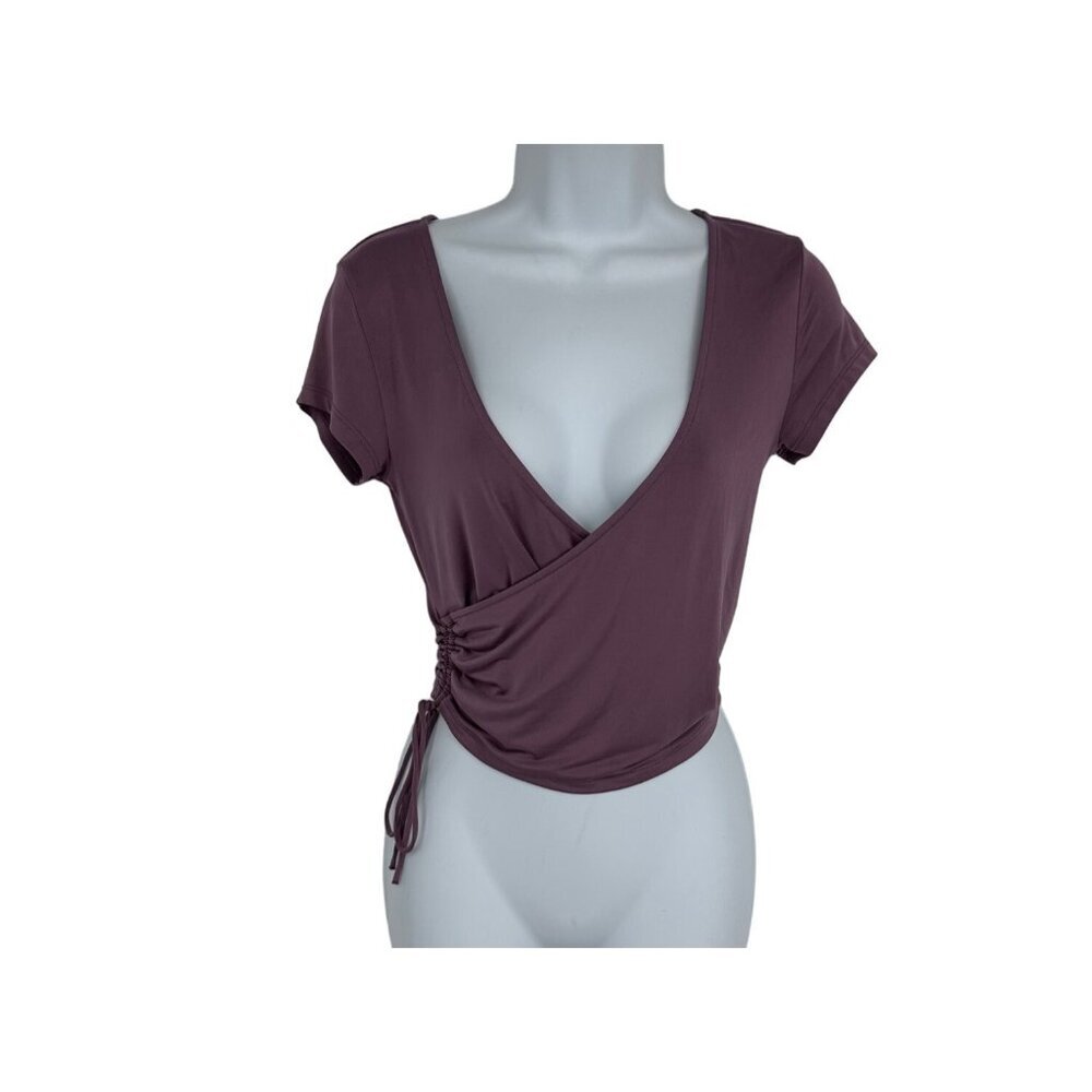 Urban Outfitters Short Sleeve Faux Wrap Ruched Side Crop Top Size M